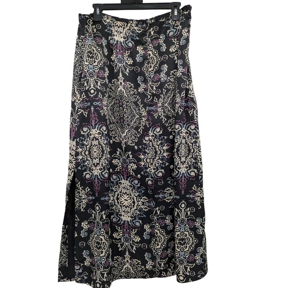 Whimsigoth Fairygrunge Witchy Elegant Art Black Purple Side Slit Midi 14 Skirt - Picture 2 of 8